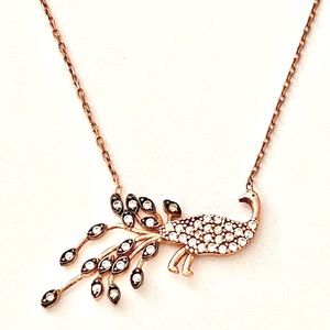 🦚925 Silver peacock necklace cz 14K rose gold plated